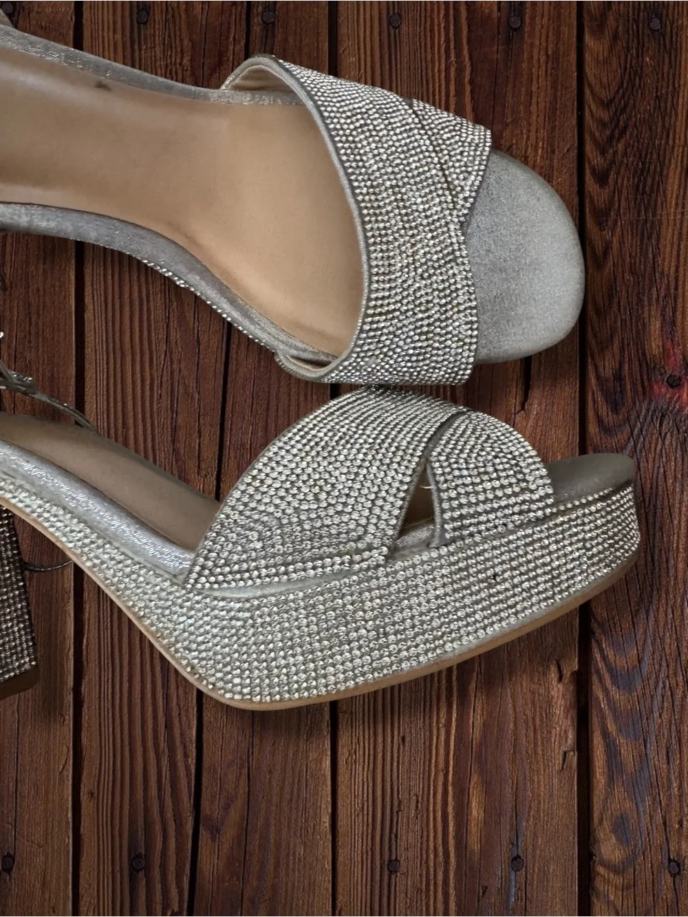 Steve Madden Crystal-Embellished Silver Platform Sandals, 11